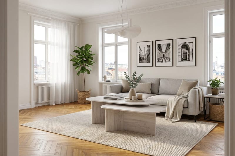 Vento Ovalt Soffbord 90x60 cm med Trä- och Vitlaserad Ek-utseende - Vit - Möbler - Vardagsrum - Soffbord & vardagsrumsbord - Soffbord
