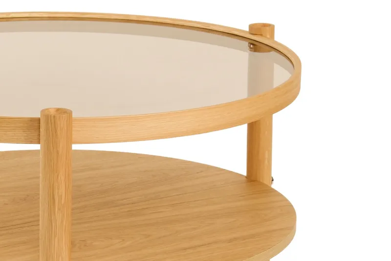 Vornel 80 cm Runt Soffbord med Hyllor i med Träben - Brunt Rökglas - Möbler - Vardagsrum - Soffbord & vardagsrumsbord - Soffbord