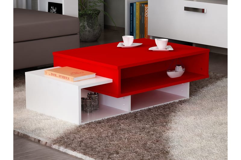 YANICE Soffbord 105 cm med Förvaring Hyllor Vit/Röd - Vit/Röd - Soffbord - Bord