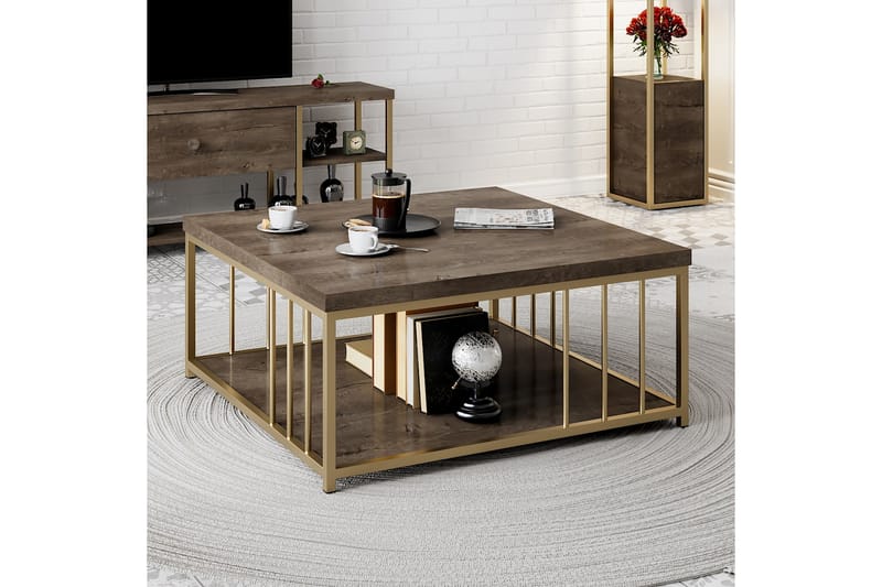 ZENN Soffbord 90x90 cm Brun/Guld - Soffbord - Bord