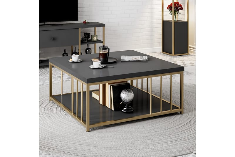 ZENN Soffbord 90x90 cm Svart/Guld - Soffbord - Bord