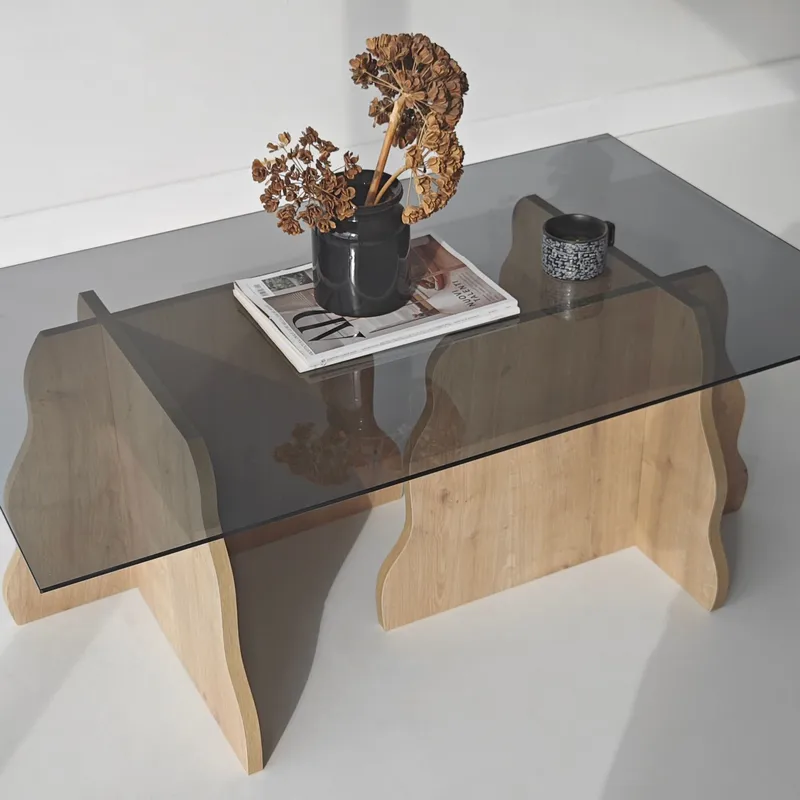 Zevric Soffbord 65x105 cm Rektangulär Glas - Safir Ek Och Rökt - Möbler - Vardagsrum - Soffbord & vardagsrumsbord - Soffbord