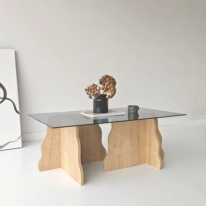 Zevric Soffbord 65x105 cm Rektangulär Glas - Safir Ek Och Rökt - Möbler - Vardagsrum - Soffbord & vardagsrumsbord - Soffbord