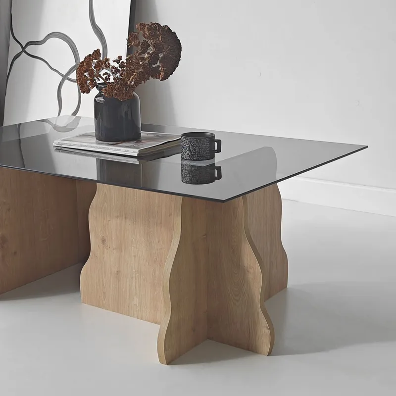 Zevric Soffbord 65x105 cm Rektangulär Glas - Safir Ek Och Rökt - Möbler - Vardagsrum - Soffbord & vardagsrumsbord - Soffbord
