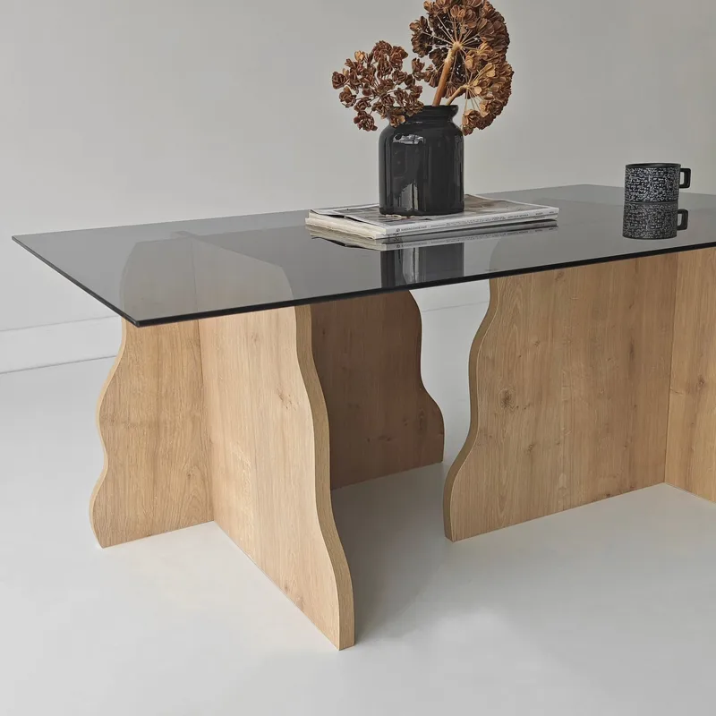 Zevric Soffbord 65x105 cm Rektangulär Glas - Safir Ek Och Rökt - Möbler - Vardagsrum - Soffbord & vardagsrumsbord - Soffbord