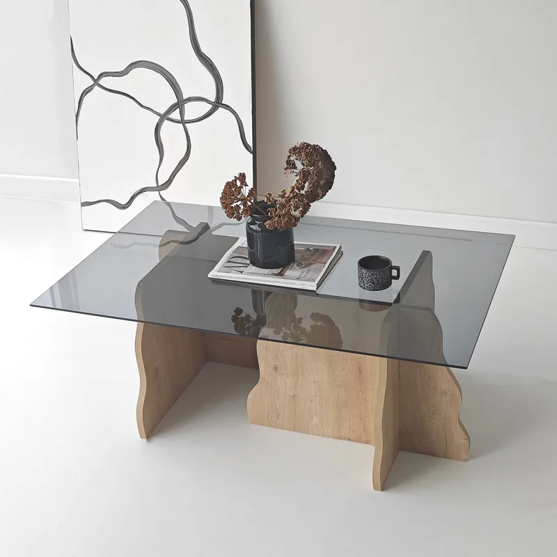 Zevric Soffbord 65x105 cm Rektangulär Glas - Safir Ek Och Rökt - Möbler - Vardagsrum - Soffbord & vardagsrumsbord - Soffbord