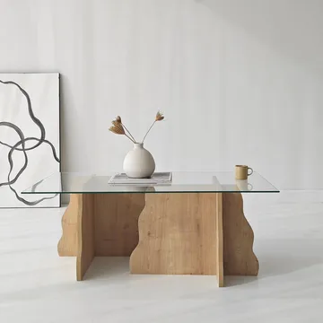 Zevric Soffbord 65x105 cm Rektangulär Glas - Safir Ek Och Transparent - Möbler - Vardagsrum - Soffbord & vardagsrumsbord - Soffbord