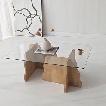 Zevric Soffbord 65x105 cm Rektangulär Glas - Safir Ek Och Transparent - Möbler - Vardagsrum - Soffbord & vardagsrumsbord - Soffbord