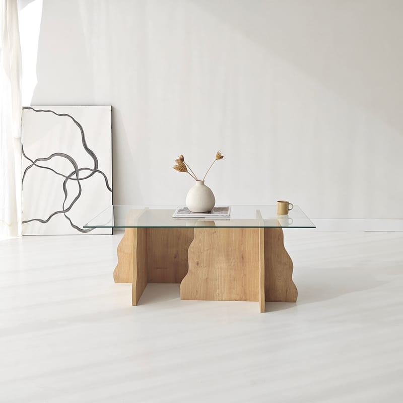 Zevric Soffbord 65x105 cm Rektangulär Glas - Safir Ek Och Transparent - Möbler - Vardagsrum - Soffbord & vardagsrumsbord - Soffbord