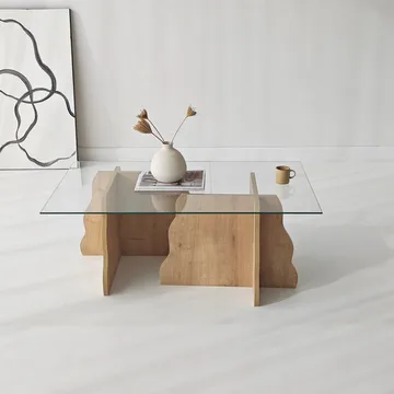 Zevric Soffbord 65x105 cm Rektangulär Glas - Safir Ek Och Transparent - Möbler - Vardagsrum - Soffbord & vardagsrumsbord - Soffbord
