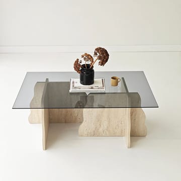 Zevric Soffbord 65x105 cm Rektangulär Glas - Travertin Och Rökt - Möbler - Vardagsrum - Soffbord & vardagsrumsbord - Soffbord