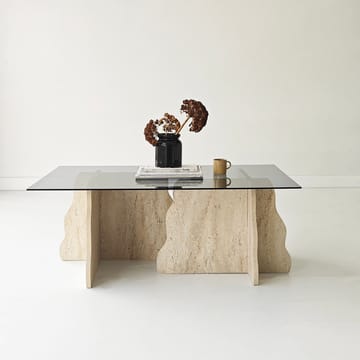 Zevric Soffbord 65x105 cm Rektangulär Glas - Travertin Och Rökt - Möbler - Vardagsrum - Soffbord & vardagsrumsbord - Soffbord
