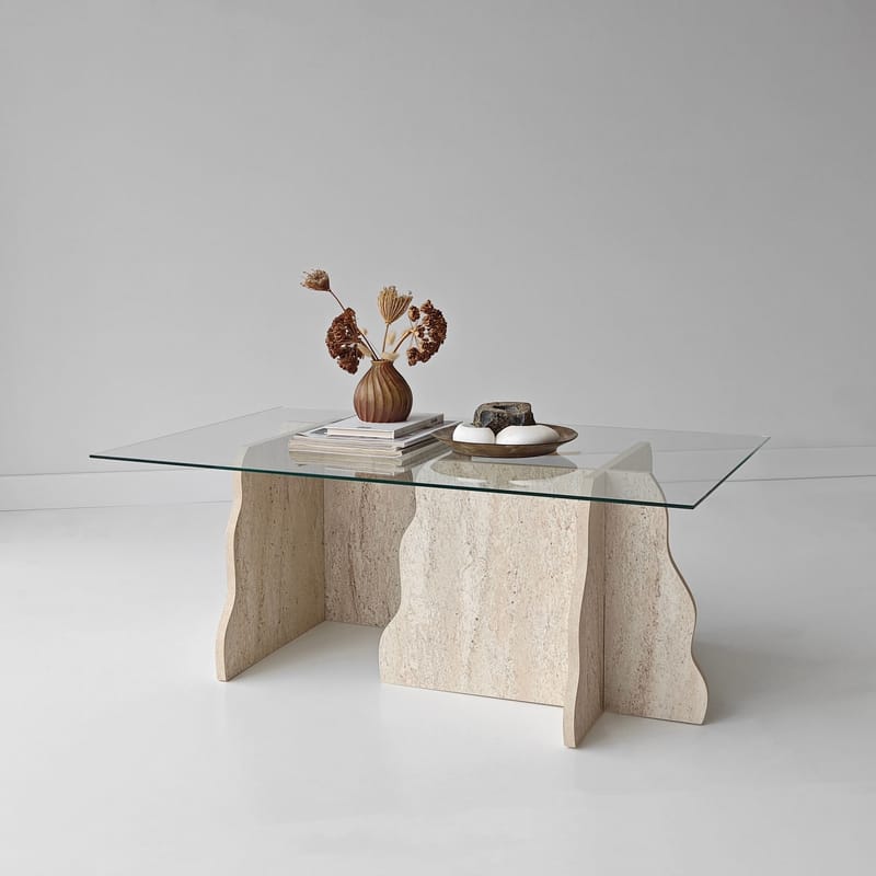 Zevric Soffbord 65x105 cm Rektangulär Glas - Travertin Och Transparent - Möbler - Vardagsrum - Soffbord & vardagsrumsbord - Soffbord