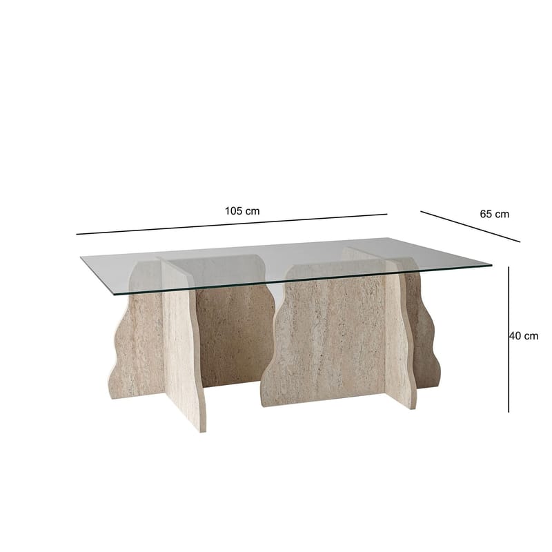 Zevric Soffbord 65x105 cm Rektangulär Glas - Travertin Och Transparent - Möbler - Vardagsrum - Soffbord & vardagsrumsbord - Soffbord