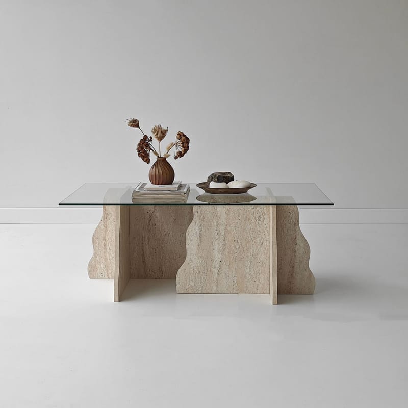 Zevric Soffbord 65x105 cm Rektangulär Glas - Travertin Och Transparent - Möbler - Vardagsrum - Soffbord & vardagsrumsbord - Soffbord