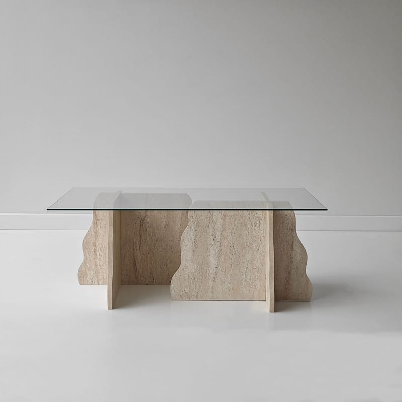 Zevric Soffbord 65x105 cm Rektangulär Glas - Travertin Och Transparent - Möbler - Vardagsrum - Soffbord & vardagsrumsbord - Soffbord