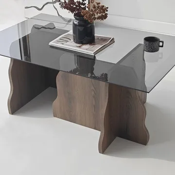 Zevric Soffbord 65x105 cm Rektangulär Glas - Valnöt Och Rökt - Möbler - Vardagsrum - Soffbord & vardagsrumsbord - Soffbord