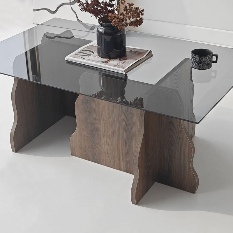 Zevric Soffbord 65x105 cm Rektangulär Glas - Valnöt Och Rökt - Möbler - Vardagsrum - Soffbord & vardagsrumsbord - Soffbord