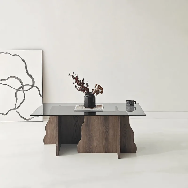 Zevric Soffbord 65x105 cm Rektangulär Glas - Valnöt Och Rökt - Möbler - Vardagsrum - Soffbord & vardagsrumsbord - Soffbord
