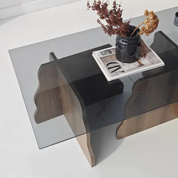 Zevric Soffbord 65x105 cm Rektangulär Glas - Valnöt Och Rökt - Möbler - Vardagsrum - Soffbord & vardagsrumsbord - Soffbord
