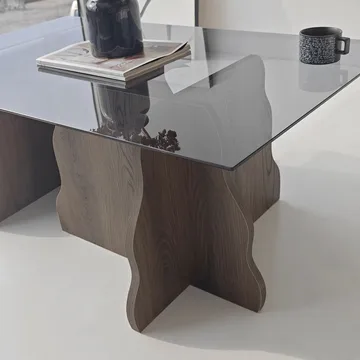 Zevric Soffbord 65x105 cm Rektangulär Glas - Valnöt Och Rökt - Möbler - Vardagsrum - Soffbord & vardagsrumsbord - Soffbord