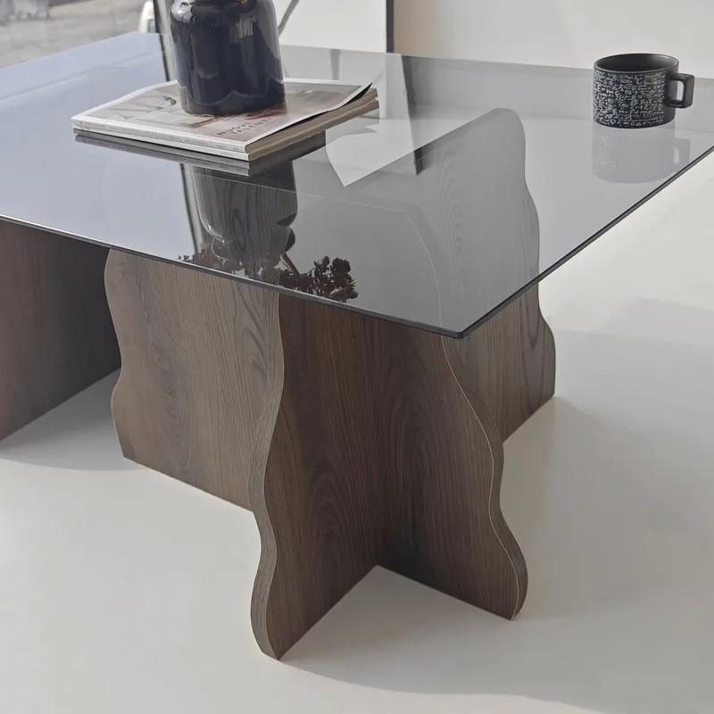 Zevric Soffbord 65x105 cm Rektangulär Glas - Valnöt Och Rökt - Möbler - Vardagsrum - Soffbord & vardagsrumsbord - Soffbord