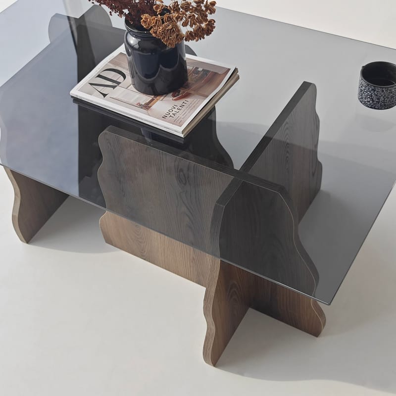 Zevric Soffbord 65x105 cm Rektangulär Glas - Valnöt Och Rökt - Möbler - Vardagsrum - Soffbord & vardagsrumsbord - Soffbord