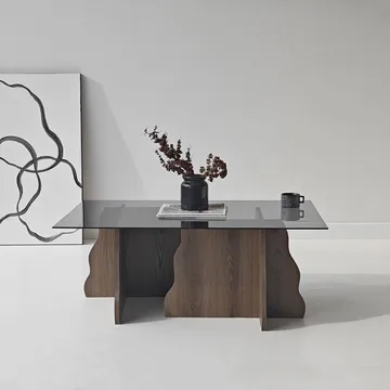 Zevric Soffbord 65x105 cm Rektangulär Glas - Valnöt Och Rökt - Möbler - Vardagsrum - Soffbord & vardagsrumsbord - Soffbord