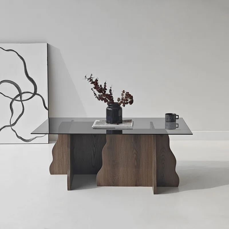 Zevric Soffbord 65x105 cm Rektangulär Glas - Valnöt Och Rökt - Möbler - Vardagsrum - Soffbord & vardagsrumsbord - Soffbord