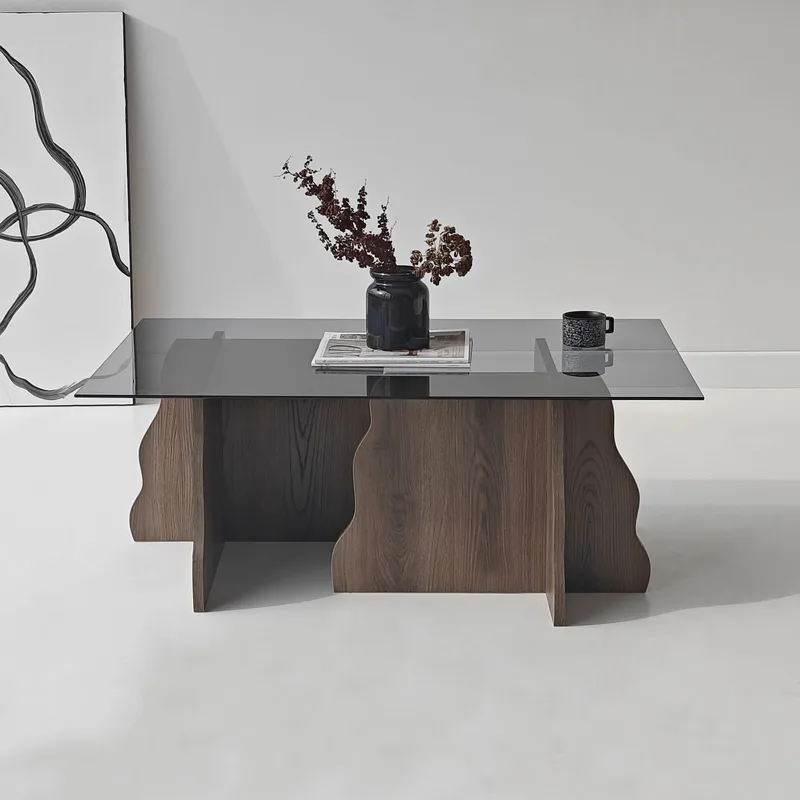 Zevric Soffbord 65x105 cm Rektangulär Glas - Valnöt Och Rökt - Möbler - Vardagsrum - Soffbord & vardagsrumsbord - Soffbord