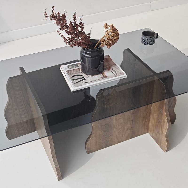 Zevric Soffbord 65x105 cm Rektangulär Glas - Valnöt Och Rökt - Möbler - Vardagsrum - Soffbord & vardagsrumsbord - Soffbord
