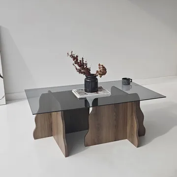 Zevric Soffbord 65x105 cm Rektangulär Glas - Valnöt Och Rökt - Möbler - Vardagsrum - Soffbord & vardagsrumsbord - Soffbord