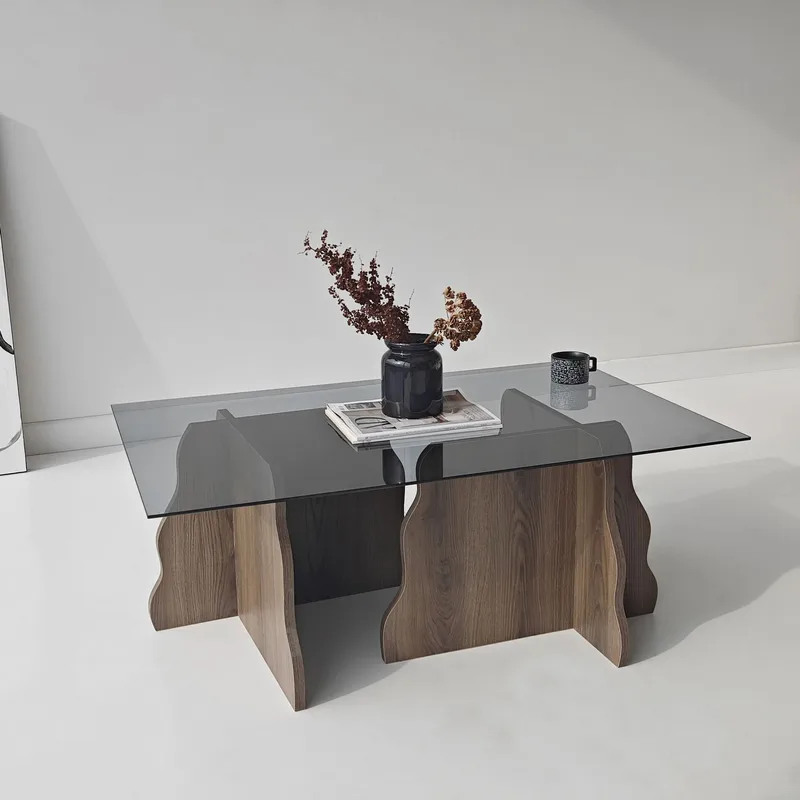 Zevric Soffbord 65x105 cm Rektangulär Glas - Valnöt Och Rökt - Möbler - Vardagsrum - Soffbord & vardagsrumsbord - Soffbord