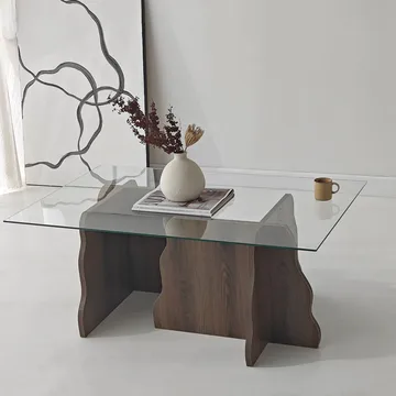 Zevric Soffbord 65x105 cm Rektangulär Glas - Valnöt Och Transparent - Möbler - Vardagsrum - Soffbord & vardagsrumsbord - Soffbord
