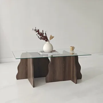 Zevric Soffbord 65x105 cm Rektangulär Glas - Valnöt Och Transparent - Möbler - Vardagsrum - Soffbord & vardagsrumsbord - Soffbord
