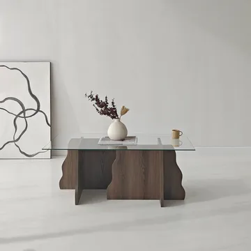 Zevric Soffbord 65x105 cm Rektangulär Glas - Valnöt Och Transparent - Möbler - Vardagsrum - Soffbord & vardagsrumsbord - Soffbord