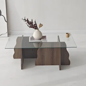 Zevric Soffbord 65x105 cm Rektangulär Glas - Valnöt Och Transparent - Möbler - Vardagsrum - Soffbord & vardagsrumsbord - Soffbord