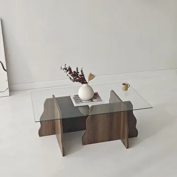 Zevric Soffbord 65x105 cm Rektangulär Glas - Valnöt Och Transparent - Möbler - Vardagsrum - Soffbord & vardagsrumsbord - Soffbord