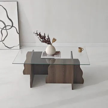 Zevric Soffbord 65x105 cm Rektangulär Glas - Valnöt Och Transparent - Möbler - Vardagsrum - Soffbord & vardagsrumsbord - Soffbord