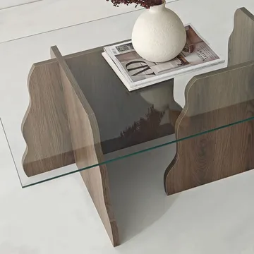 Zevric Soffbord 65x105 cm Rektangulär Glas - Valnöt Och Transparent - Möbler - Vardagsrum - Soffbord & vardagsrumsbord - Soffbord