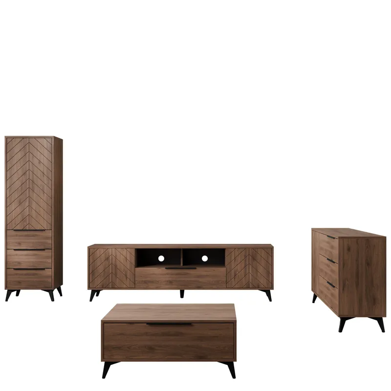 Vemdalen Möbelset vardagsrum - tv-bänk, bokhylla, skänk och soffbord, brun