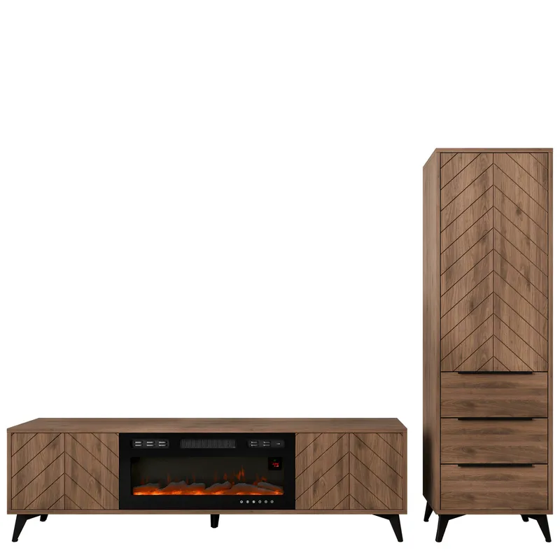 Vemdalen Möbelset vardagsrum - tv-bänk och högskåp - brun - Möbler - Vardagsrum - Möbelset för vardagsrum