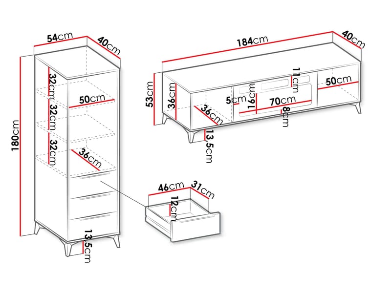 Vemdalen Möbelset vardagsrum - tv-bänk och högskåp - brun - Möbler - Vardagsrum - Möbelset för vardagsrum