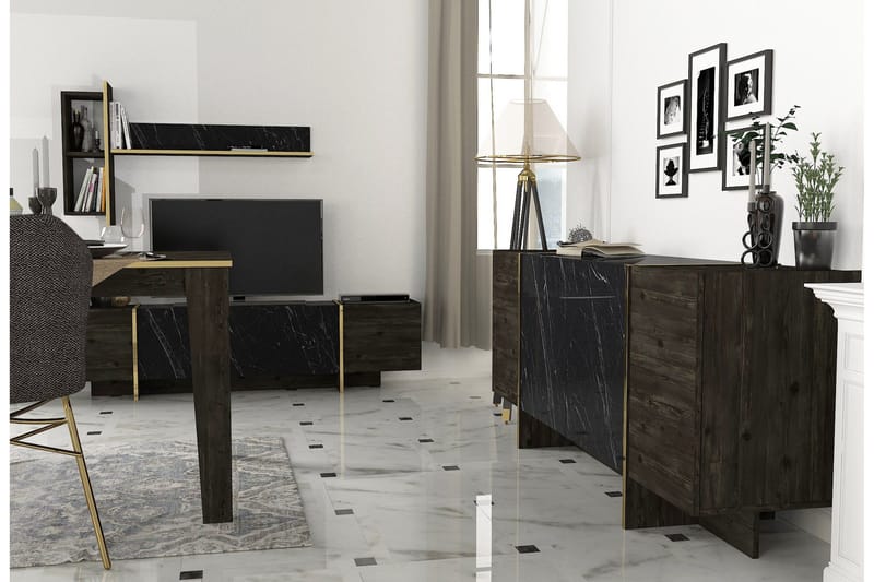 Veyron Möbelset För Vardagsrum - Svart/Guld - Möbler - Vardagsrum - Möbelset för vardagsrum