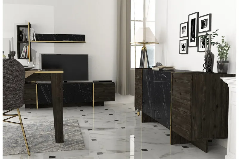 Veyron Möbelset För Vardagsrum - Svart/Guld - Möbler - Vardagsrum - Möbelset för vardagsrum