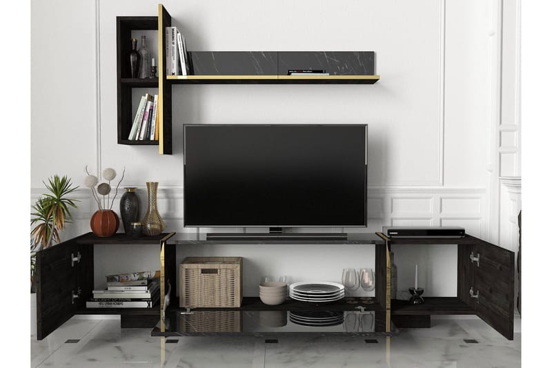 Veyron Möbelset För Vardagsrum - Svart/Guld - Möbler - Vardagsrum - Möbelset för vardagsrum