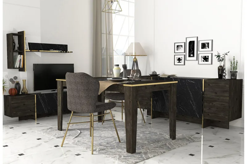 Veyron Möbelset För Vardagsrum, Svart/Guld