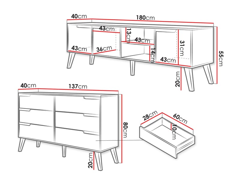 Virello Möbelset vardagsrum - Tv-bänk och skänk - brun - Möbler - Vardagsrum - Möbelset för vardagsrum