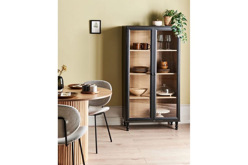 Vitrinskåp Tingledale Svart, ljust trä, 80x40x151 cm - Svart, ljust trä, 80x40x151 cm - Möbler - Vardagsrum - Tv-möbler & mediamöbler