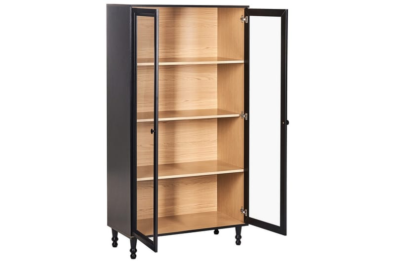Vitrinskåp Tingledale Svart, ljust trä, 80x40x151 cm - Svart, ljust trä, 80x40x151 cm - Möbler - Vardagsrum - Tv-möbler & mediamöbler